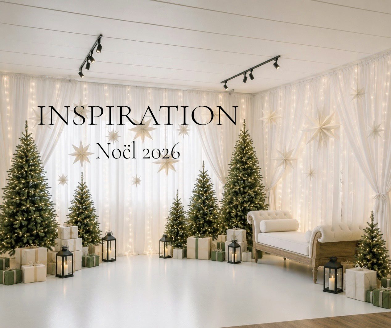 Inspiration du décor La Forêt étoilée pour les mini-séances photo de Noël 2026 à Lognes